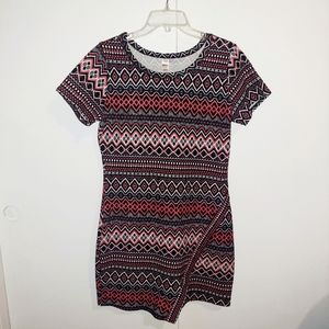 Bongo Short Sleeve Mini Geometric Print Bodycon Dress, XL